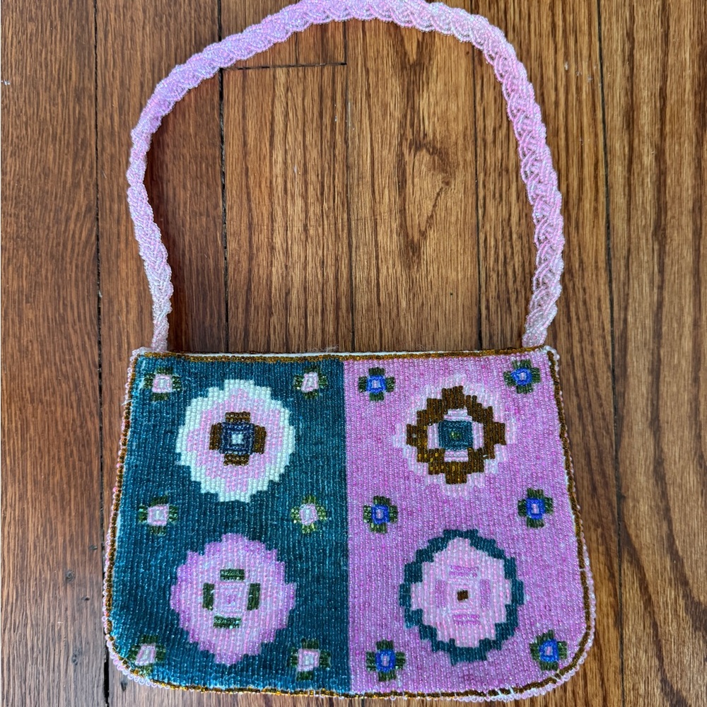 Pink and Blue Beaded Mini Purse